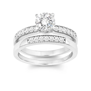 Sterling Silver CZ Engagement and Wedding Ring Set - W-9896