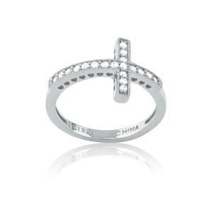 Sterling Silver CZ Sideways Cross Ring - W-9647