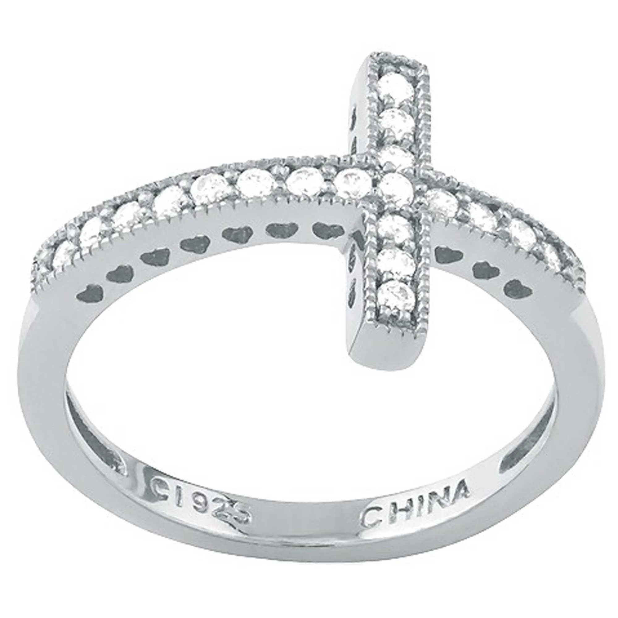 Sterling Silver CZ Sideways Cross Ring - W-9647