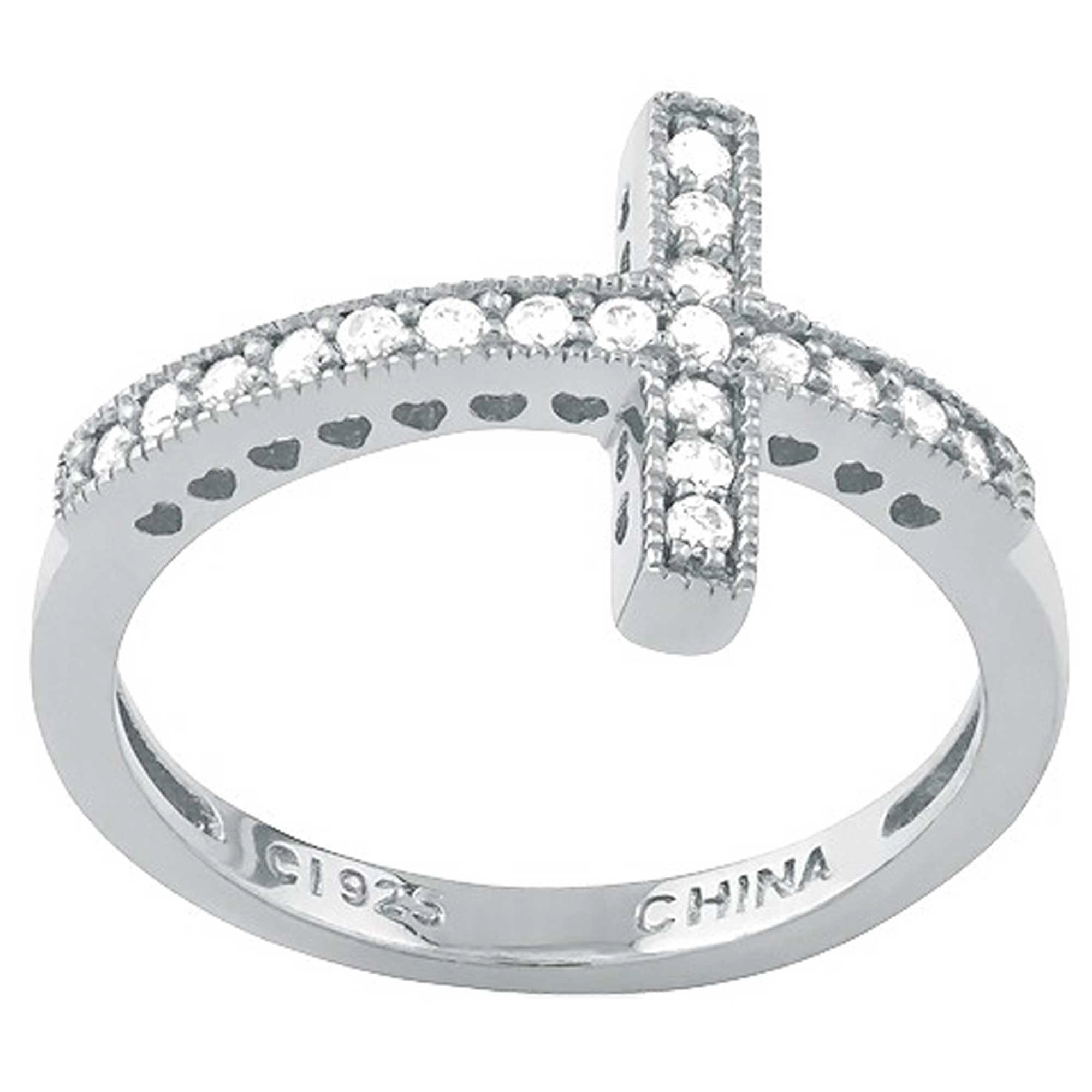 Sterling Silver CZ Sideways Cross Ring - W-9647
