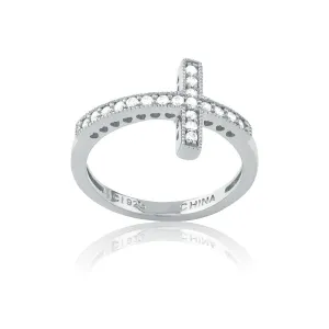 Sterling Silver CZ Sideways Cross Ring - W-9647