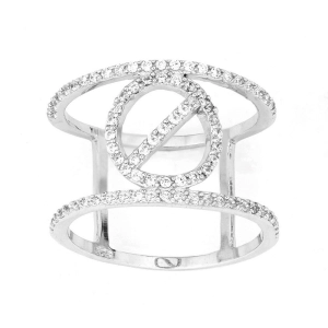 Sterling Silver CZ Wire with Center CZ Circle Wide Ring - W-9921