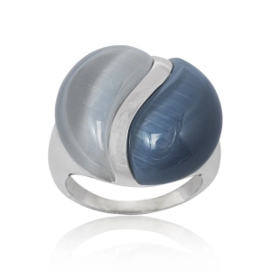 Sterling Silver Dark and Light Blue Cat's Eye Ring, Size 7