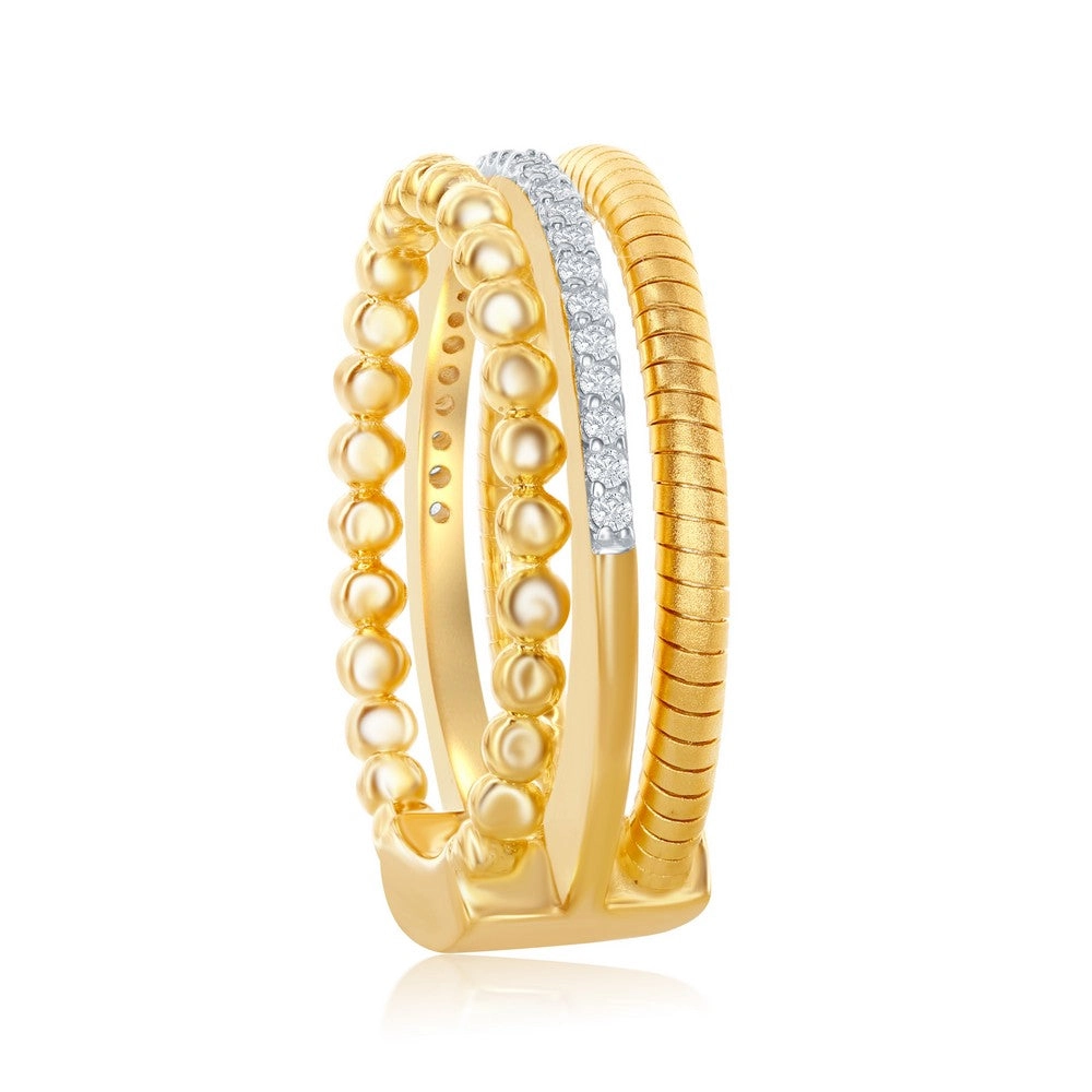 Sterling Silver Designer CZ Ring Bonded with 14K Gold, Size 8