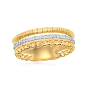 Sterling Silver Designer CZ Ring Bonded with 14K Gold, Size 8