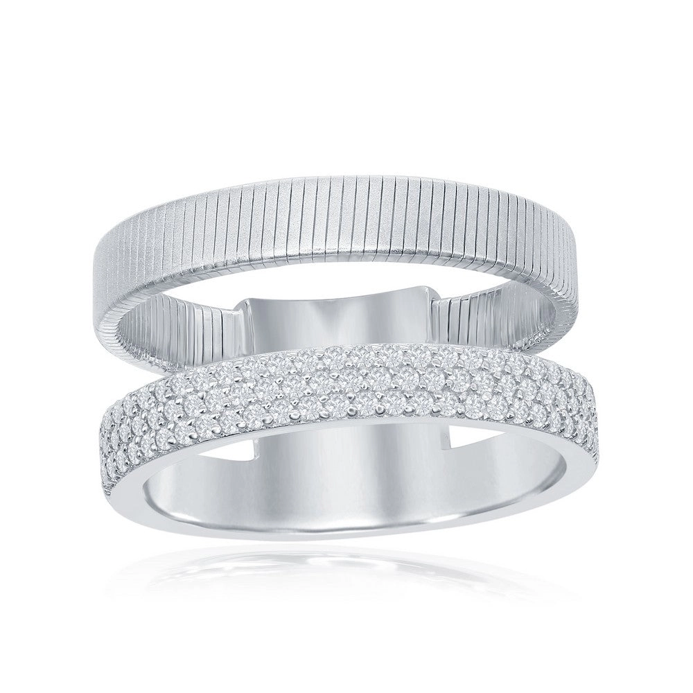 Sterling Silver Designer CZ Ring Bonded with Platinum, Size 8