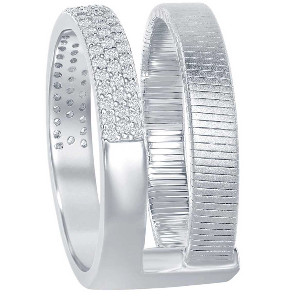 Sterling Silver Designer CZ Ring Bonded with Platinum, Size 8