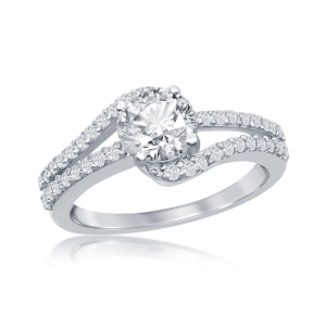 Sterling Silver Double Band CZ Engagement Ring - W-2412