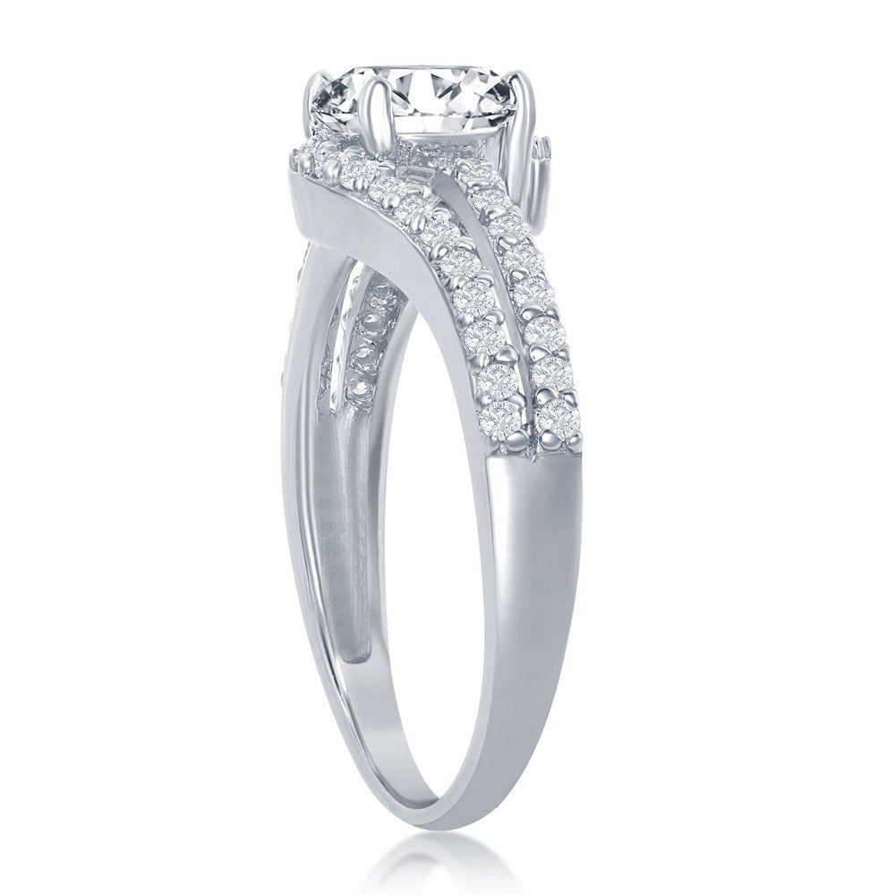 Sterling Silver Double Band CZ Engagement Ring - W-2412