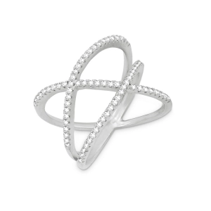 Sterling Silver Double Off Center CZ Cross Ring - W-1235