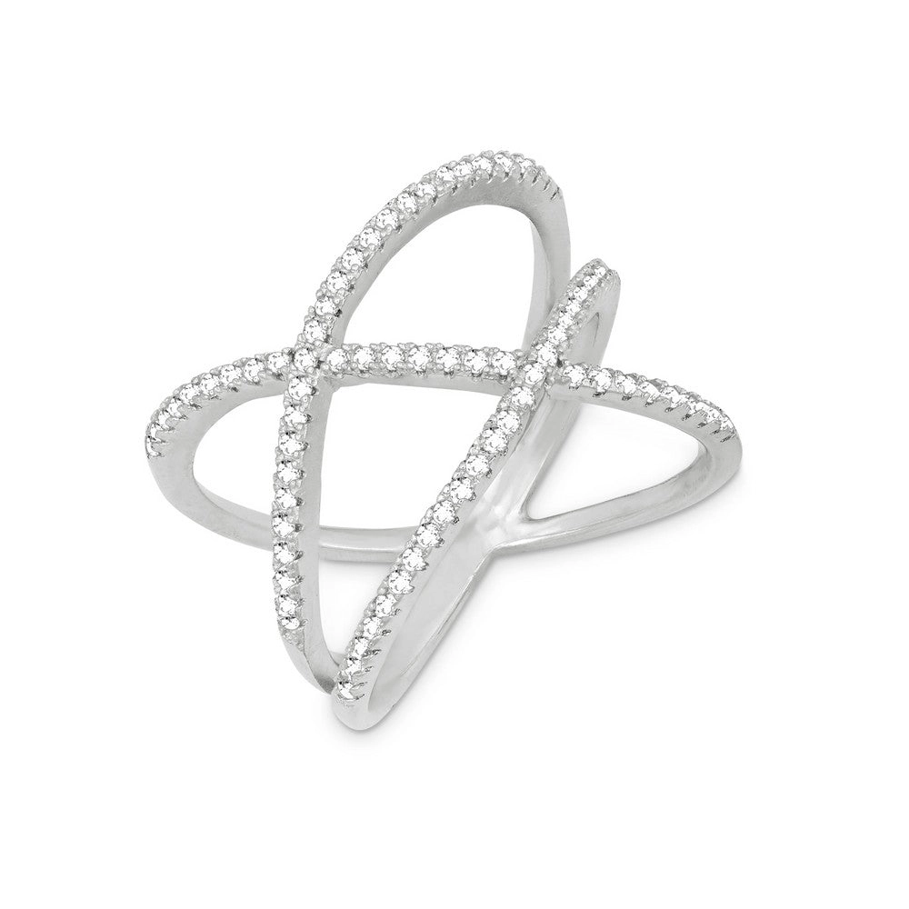 Sterling Silver Double Off Center CZ Cross Ring - W-1235