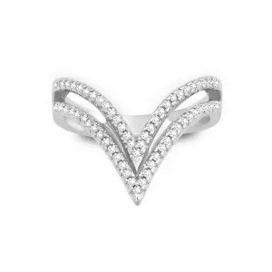 Sterling Silver Double Open CZ Triangle Ring - W-1221