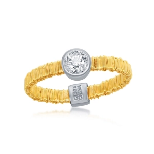 Sterling Silver Gold Threads Band with CZ Circle Ring - W-8957