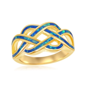 Sterling Silver GP Blue Inlay Opal Open Wave Ring - W-1901