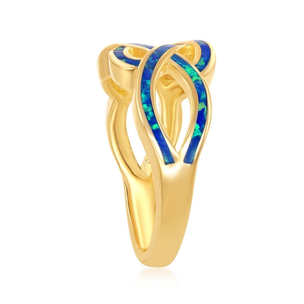 Sterling Silver GP Blue Inlay Opal Open Wave Ring - W-1901