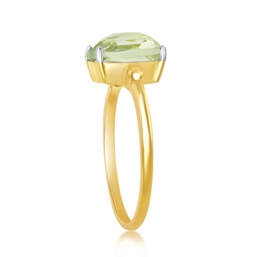 Sterling Silver GP Four-Prong Green Amethyst Ring - W-2014