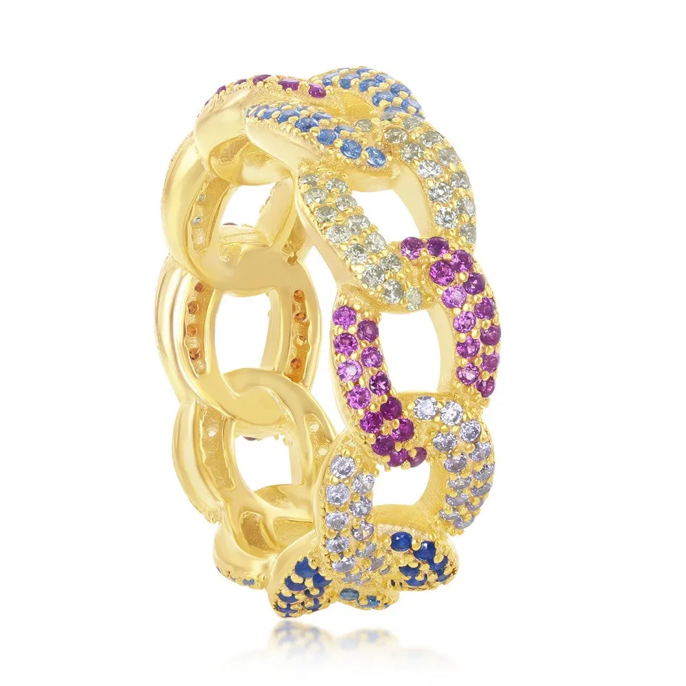 Sterling Silver GP Multi-Color CZ Link Ring - W-2443-GP