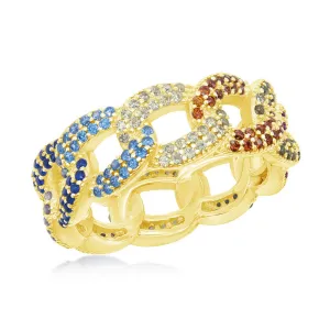 Sterling Silver GP Multi-Color CZ Link Ring - W-2443-GP