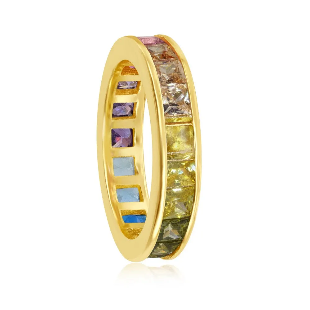 Sterling Silver GP Rainbow CZ Eternity Band Ring - W-2141