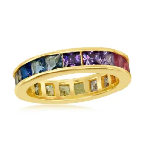 Sterling Silver GP Rainbow CZ Eternity Band Ring - W-2141