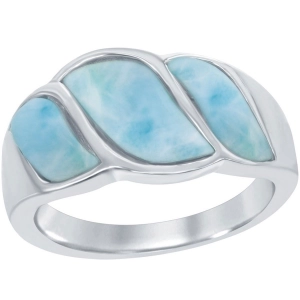 Sterling Silver Larimar Wave Design Ring, Size 9