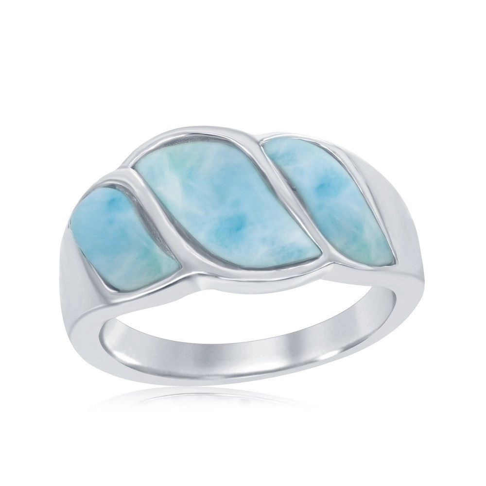Sterling Silver Larimar Wave Design Ring, Size 9