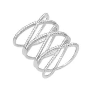 Sterling Silver Lightweight Triple CZ Cross Ring - W-1229