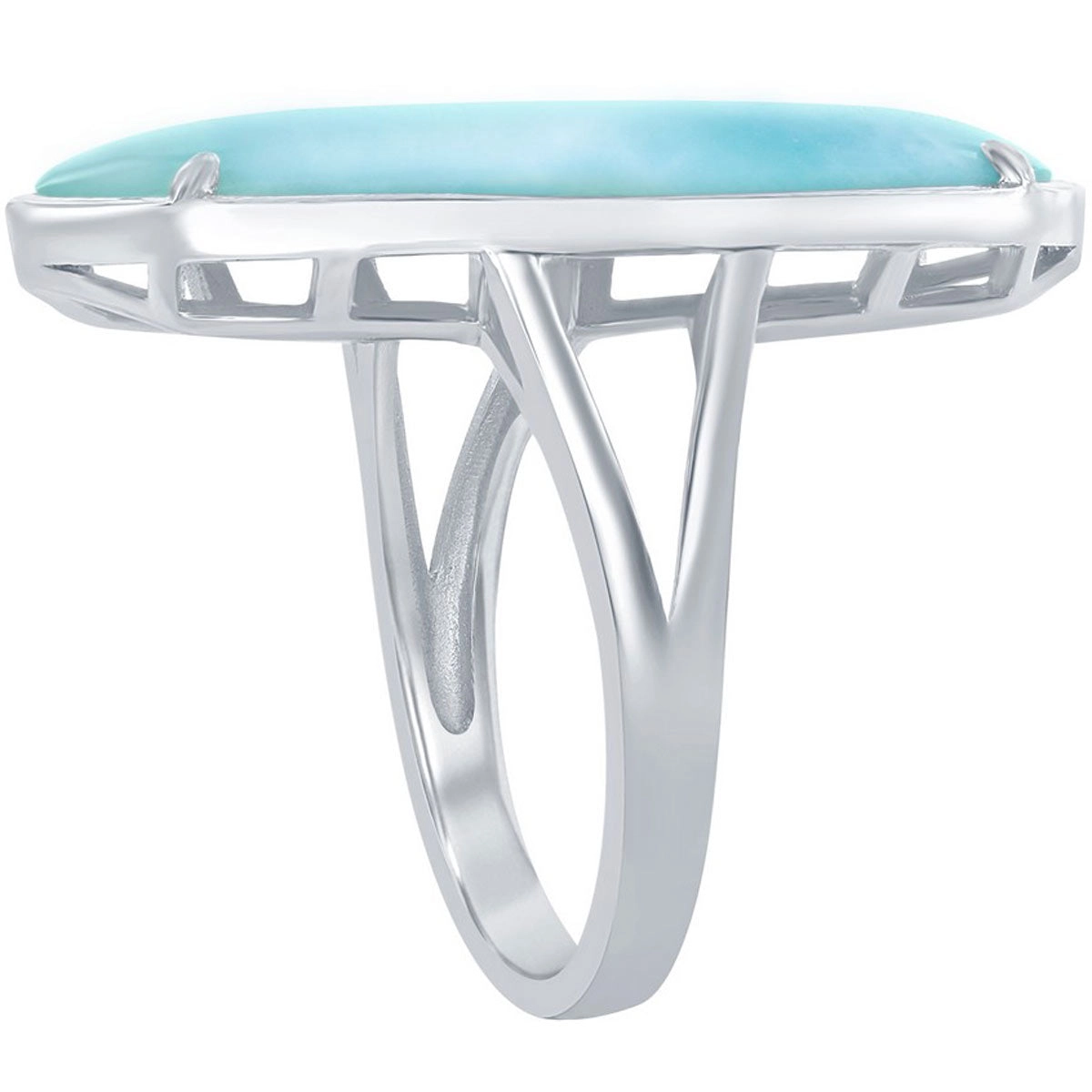 Sterling Silver Long Hexagon Larimar Ring, Size 9