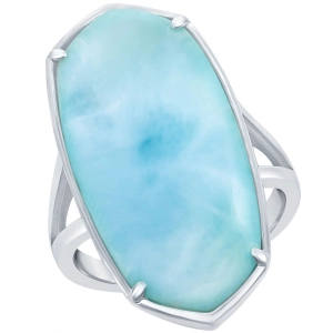 Sterling Silver Long Hexagon Larimar Ring, Size 9