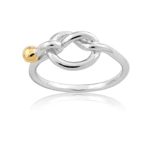 Sterling Silver Love Knot with GP Bead Ring - W-9738