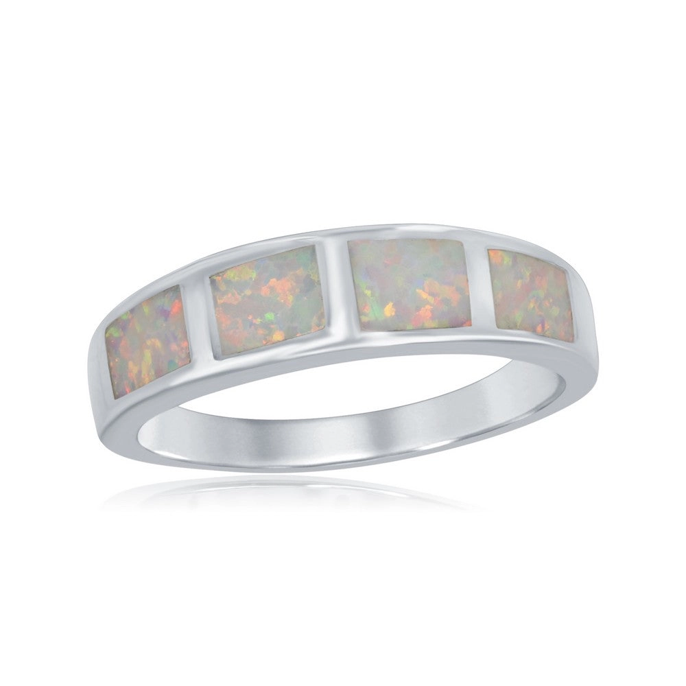Sterling Silver Milky Inlay Opal Squares Ring - W-9914