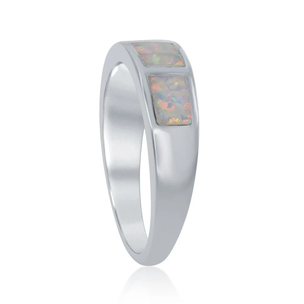 Sterling Silver Milky Inlay Opal Squares Ring - W-9914