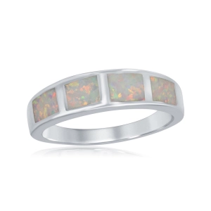 Sterling Silver Milky Inlay Opal Squares Ring - W-9914