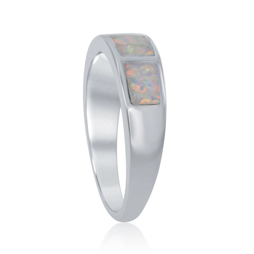Sterling Silver Milky Inlay Opal Squares Ring - W-9914