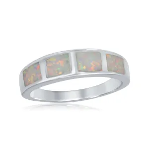 Sterling Silver Milky Inlay Opal Squares Ring - W-9914
