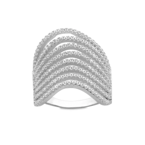Sterling Silver Multi CZ Wavy Row Ring - W-1284
