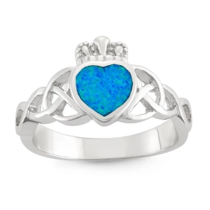 Sterling Silver Opal Celtic Design Claddagh Ring - W-9562