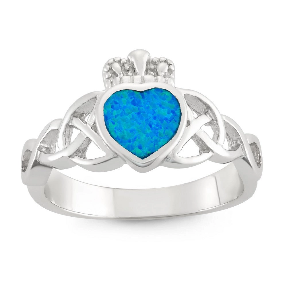 Sterling Silver Opal Celtic Design Claddagh Ring - W-9562