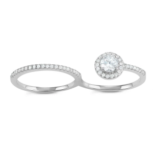 Sterling Silver Open Round Double Finger CZ Ring - W-1611