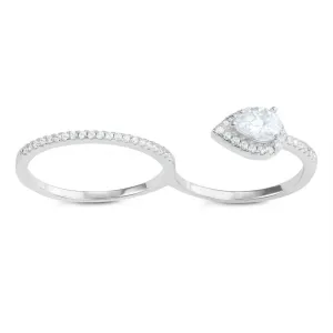 Sterling Silver Open Teardrop Double Finger Ring - W-1608