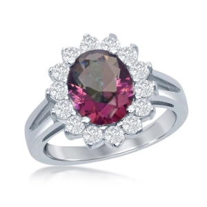 Sterling Silver Oval Rainbow CZ with Stud Ring - W-1316