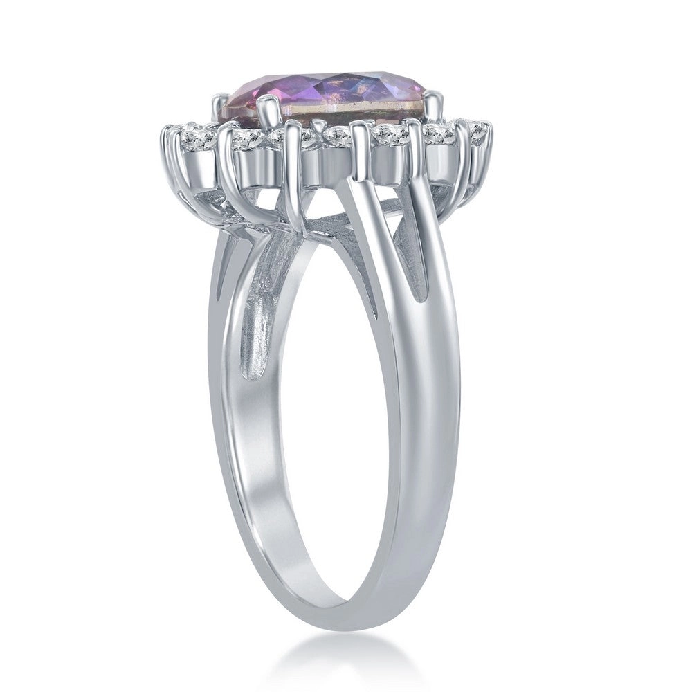 Sterling Silver Oval Rainbow CZ with Stud Ring - W-1316