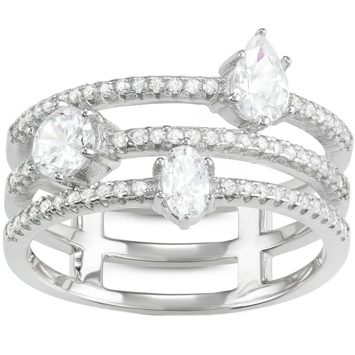 Sterling Silver Oval, Round and Teardrop CZ Ring - W-1627