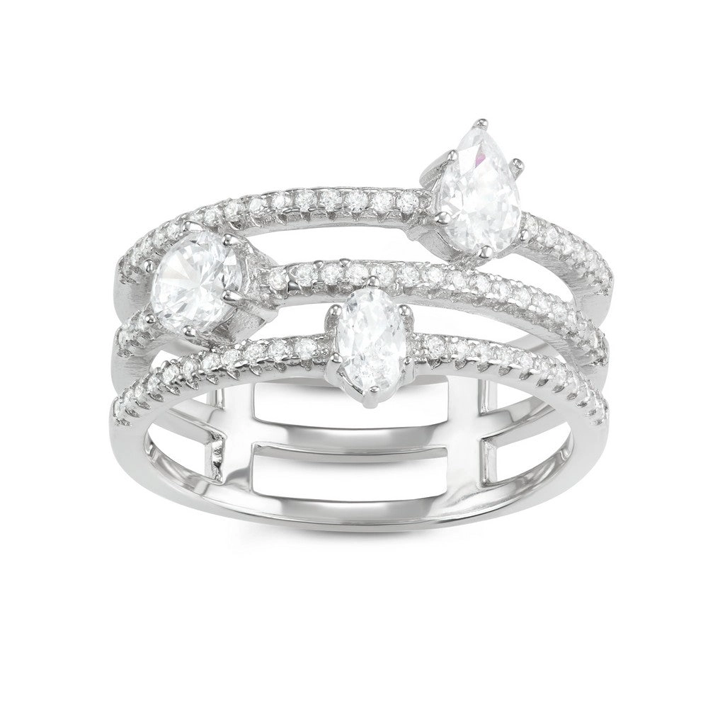 Sterling Silver Oval, Round and Teardrop CZ Ring - W-1627
