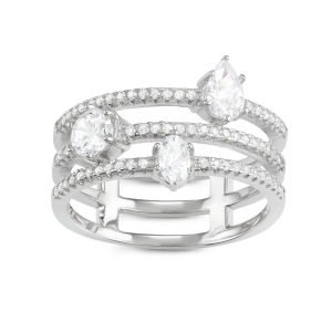 Sterling Silver Oval, Round and Teardrop CZ Ring - W-1627