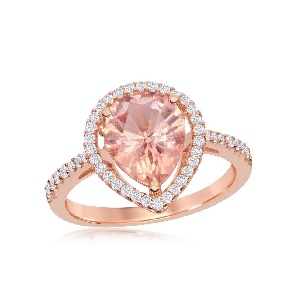 Sterling Silver Pear-Shaped Morganite CZ Ring - W-2077