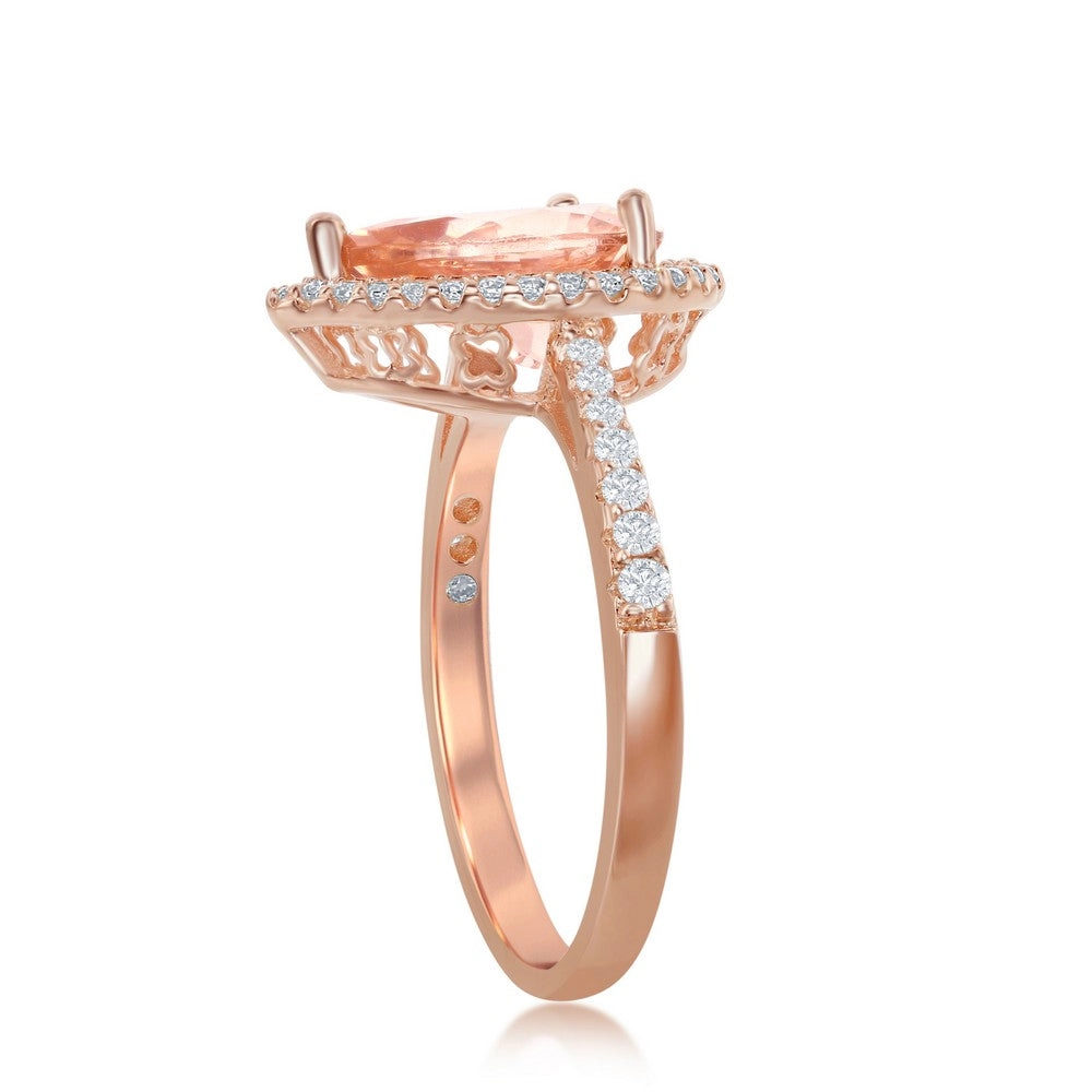 Sterling Silver Pear-Shaped Morganite CZ Ring - W-2077
