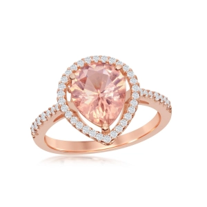 Sterling Silver Pear-Shaped Morganite CZ Ring - W-2077