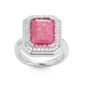 Sterling Silver Rectangle Dark Pink Ice Stone Ring - W-1443
