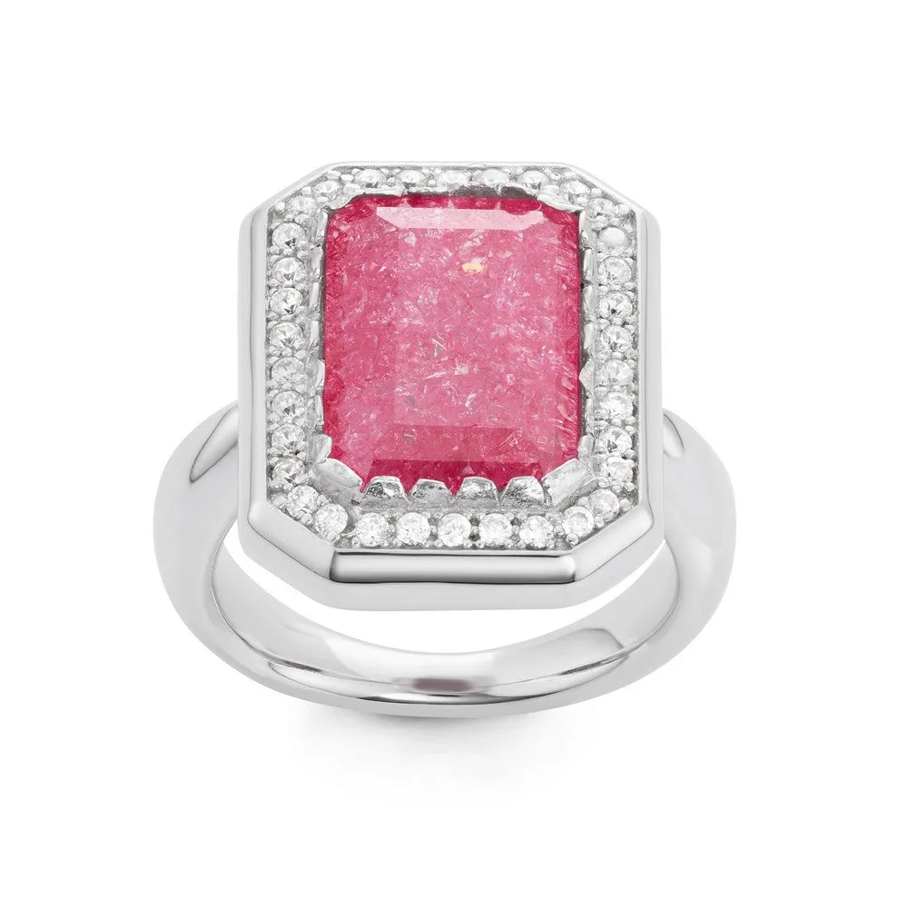 Sterling Silver Rectangle Dark Pink Ice Stone Ring - W-1443